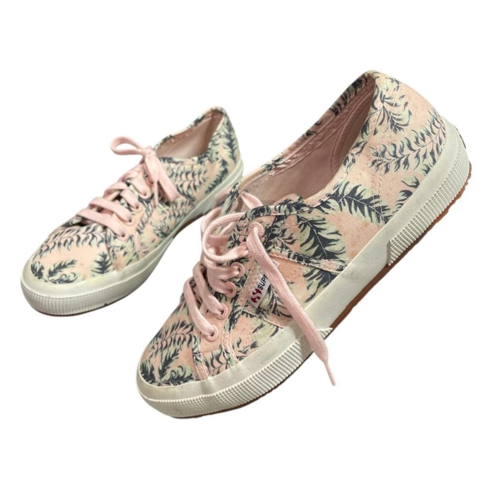 Superga Tropical Print Sneakers Pink Canvas Lace Up Women’s 8.5 EU 39.5 - Picture 2 of 10